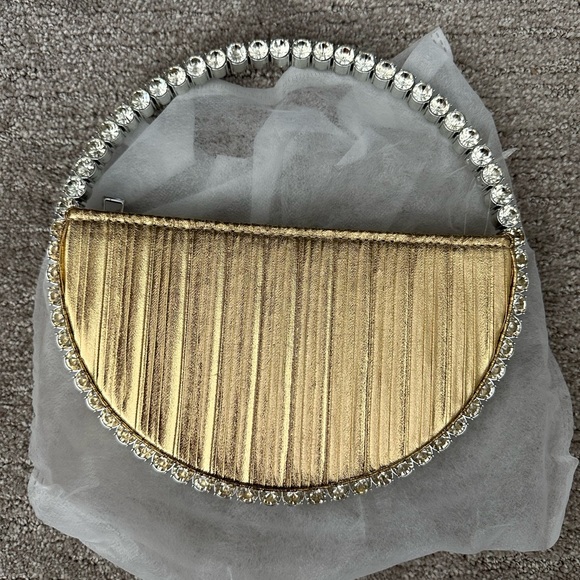 NWT: Gold Circular Clutch with Rhinestone Handle - Picture 2 of 6